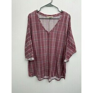 Misia Curvy Women’s Top Blouse V Neck 2XL 3/4 Dolman Sleeve Pullover Plaid